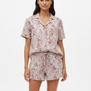 Joie Floral Linen Blend Pajama Set Womens Large Button Top Shorts Sleepwear